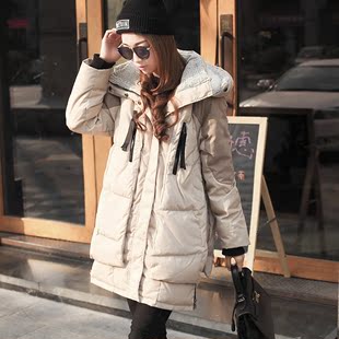2016新款韩版大码女装连帽羽绒服女中长款军工装休闲加厚外套代发