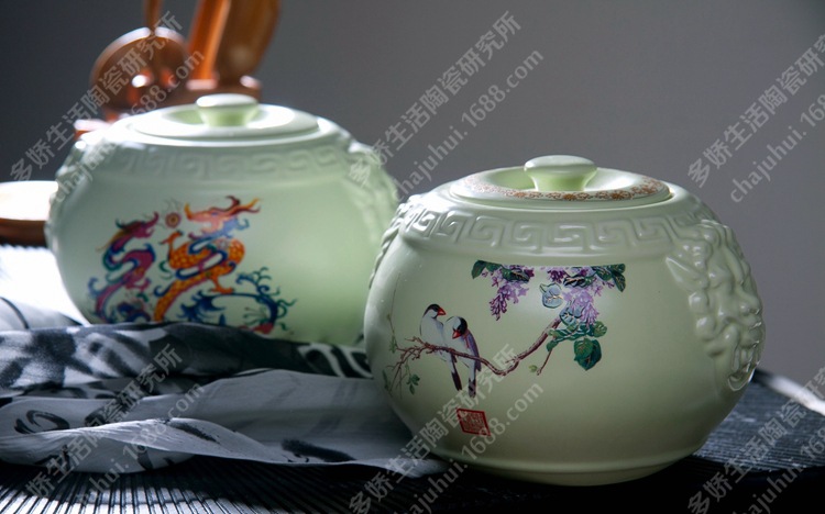 可定制LOGO 陶瓷茶叶罐 厂家批发密封罐支持混批狮头缸普洱茶罐