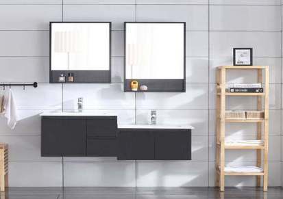 现代简约双盆实木浴室柜子母镜柜 盆柜卫生间组合