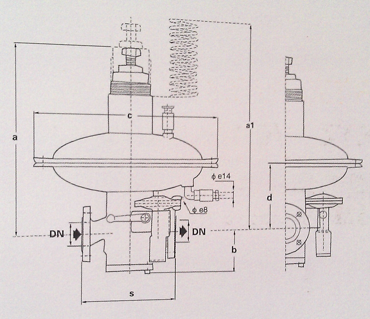 AQ型工业用自身带切断燃气调压器尺寸示意图