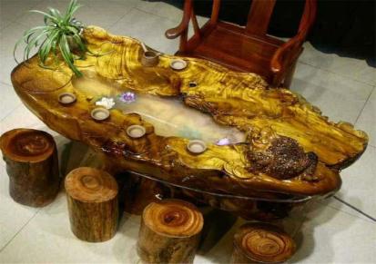 厂家直销原木木雕流水茶台天然实木茶艺桌椅组合