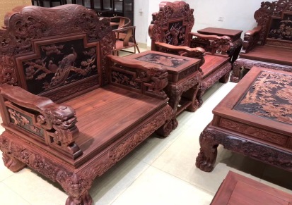 艺龙阁血檀非洲小叶紫檀孔雀沙发十三件套厂家销售红木古典家具