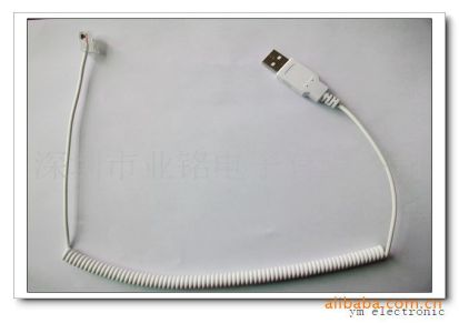 专业生产安防连接线白色PU弹弓线USB插头内置电阻带水晶插头