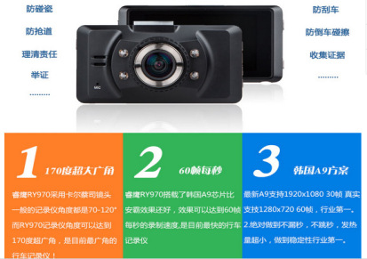 LP5 新款高清1080P超广角170° 夜视行车记录仪车载DVR