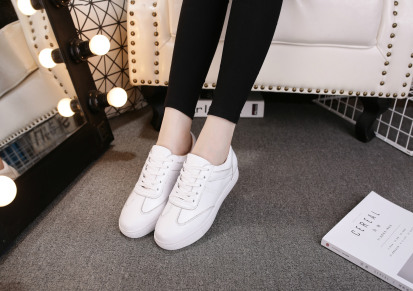 2016秋季新款小白鞋牛皮女单鞋圆头平跟低跟系带鞋厂家直销