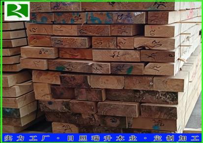 瑞升木业批发实木棺材板 定尺加工 进口红色松木原木切割