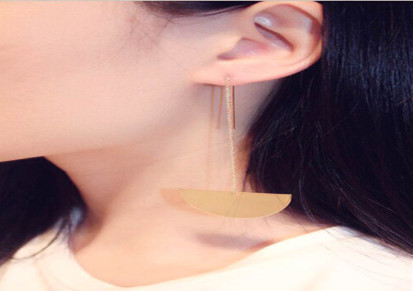 时尚韩版欧美长款潮流个性光面半圆圈气质耳线耳钉耳环女