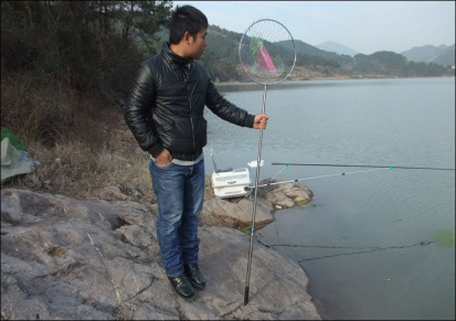 小人鱼渔具 3.5米不锈钢 4节抄网 大网眼 可伸缩定位 抄网 不锈钢