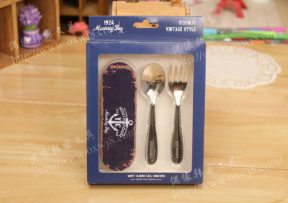 韩国文具 航海日志便携餐具套装 勺子叉子铁盒 37170