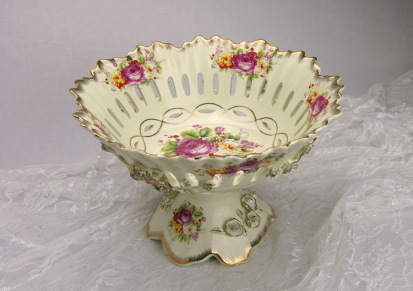 象牙瓷8-12寸寄花通花果碗 创意家居饰品摆件 浮雕陶瓷水果碗