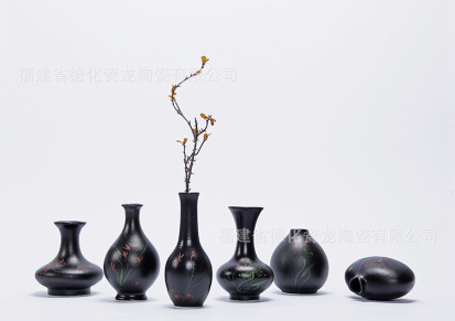 瓷都德化新款创意简欧家居装饰摆件黑色流水釉陶瓷工艺品花插花瓶