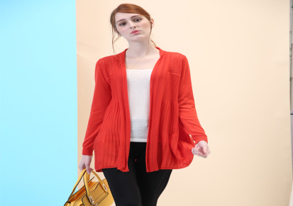 2016秋季新款橘色女士长袖针织开衫欧美热销厂家直销