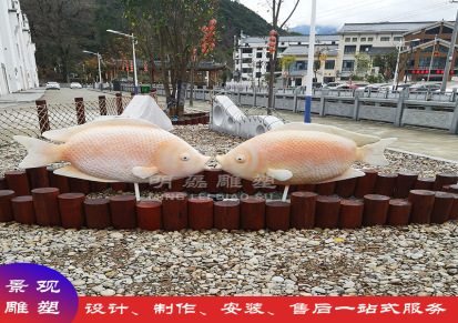 明磊雕塑 厂家定制仿真鱼雕塑 丽水鱼乐汇项目 景观鱼雕塑 玻璃钢雕塑直供