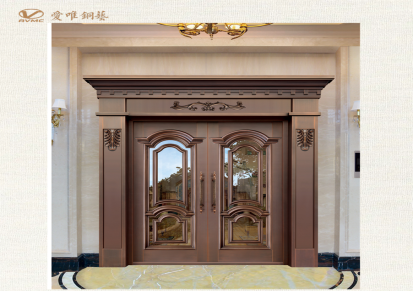 爱唯铜艺 新中式花格框玻璃中式铜门 深度透光工艺入户大门