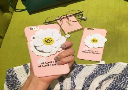 韩国清新小雏菊花朵iPhone6s /6plus磨砂手机壳带镜子时尚保护套