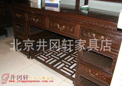 雕花鸡翅木写字台 古典中式实木书桌定做 书房客厅红木家具