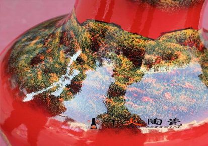 中国红结婚喜庆陶瓷花瓶高山流水陶瓷花瓶景德镇红釉陶瓷花瓶摆件