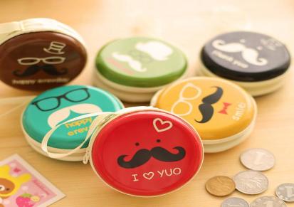 韩国创意大胡子拉链零钱包 时尚耳机手包 