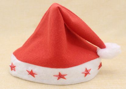 无纺布圣诞帽五角星带灯发光圣诞节帽子 贴花成人圣诞帽特价批发