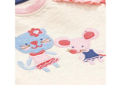 欧美大牌2016新品女童荷叶边粉色卡通套装2件套宝宝运动套装