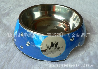 dogcats高品质美耐皿A5材质/宠物防滑双层圆形贴花猫碗 /蓝色