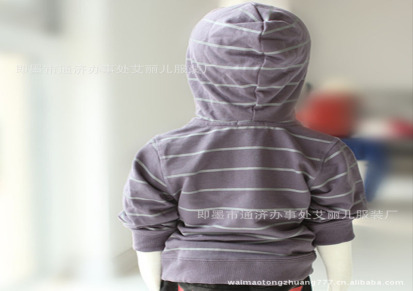 秋款 风帽衫 外套 上衣 1-5岁 紫色色条纹风帽衫