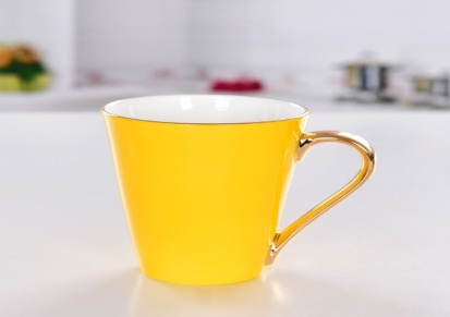 新款骨质瓷金把水杯 陶瓷马克杯 定制创意商务礼品面包爱情咖啡杯