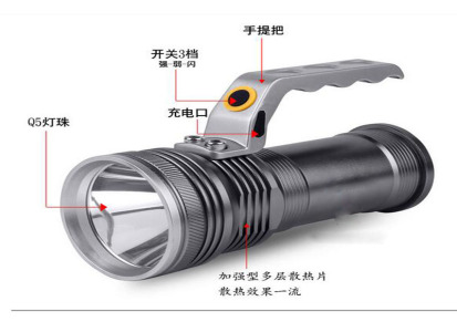 厂家直销强光铝合金LED可充电手提灯露营探洞便携防水强光远射