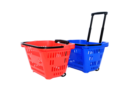 力彩 拉杆手提篮 超市购物篮 塑料篮 塑料手提篮
