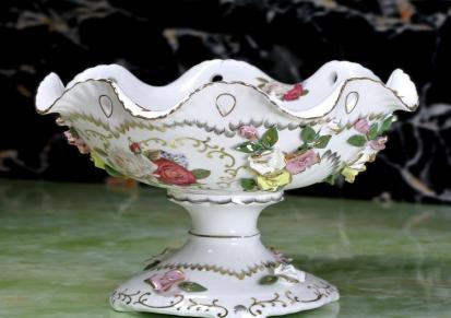 骨瓷寄花10寸大肚八孔果碗 中东欧洲陶瓷水果碗 鲜花盆花器摆件