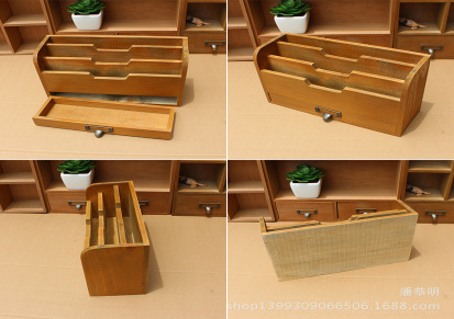 zakka杂货 实木质抽屉收纳柜 小文件夹 书柜 书架 桌面办公收纳盒