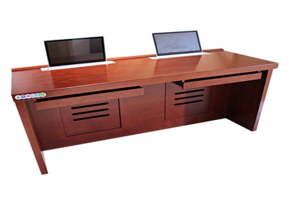 得智双人位办公会议电脑桌升降器 无纸化实木油漆升降主席台条桌