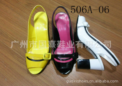 广州国熹品牌凉鞋高跟女鞋 职业女性爱牛皮鱼嘴粗跟凉鞋