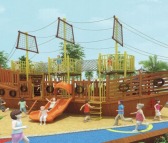 木质海盗船组合滑梯游乐设备幼儿园滑梯海盗船景区农场文旅度假村