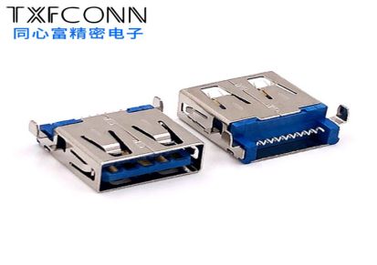 USB母座USB 3.0插座接口AF沉板9PIN端子 SMT铜壳方脚无边连接器