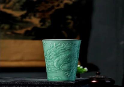 游子凝香龙泉青瓷龙凤可乐杯陶瓷家用水杯大号喝茶器可带礼盒奶茶杯吸管杯