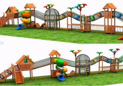 户外儿童亲子乐园原生态的木质拓展儿童树屋木质滑梯幼儿园游乐设备