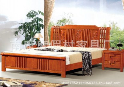 供应家具厂批发 全实木 雕花 结实曲线 双人实木床1.8 米