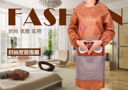 厂家直销卡通蝴蝶防水涤纶围裙有袖厨房环保简约可爱韩版