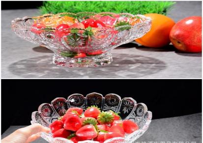 欧式玻璃果盘ktv创意时尚透明水果盘刻花复古糖果盘客厅摆件加厚