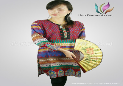 南亚民族风格服饰 全棉印花亮片 女式长袖