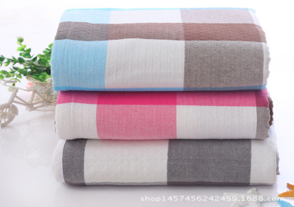 高阳毛巾厂家直销 纯棉三层纱布大方格子毛巾被 三层纱布柔软透气