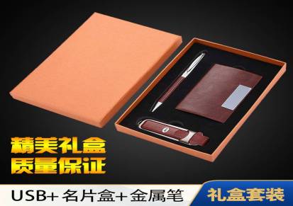 厂家U盘礼品套装定制企业LOGO商务赠送名片盒皮笔USB礼品套装