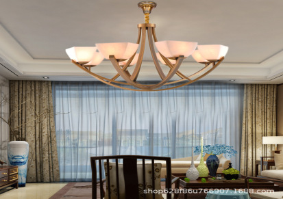 欧式全铜真云石灯古典纯铜客厅吊灯自建房家用卧室餐厅吊灯双庆灯饰