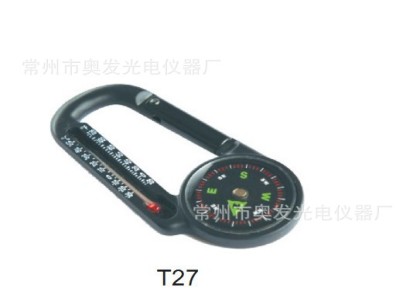 T27附带温度计登山扣式指南针