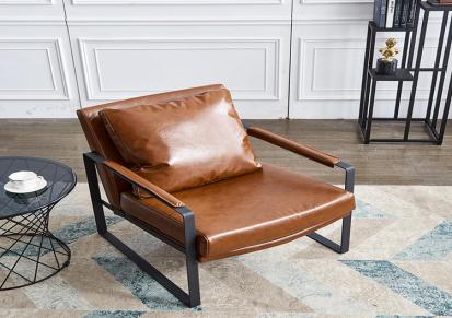 品立家具餐椅 美式复古单人椅子 休闲真皮椅 可加工定制 轻奢