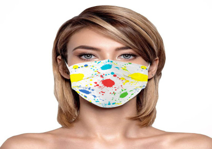 印链智能黄蓝红涂鸦可定制口罩成人印花一次性口罩三层溶喷布批发
