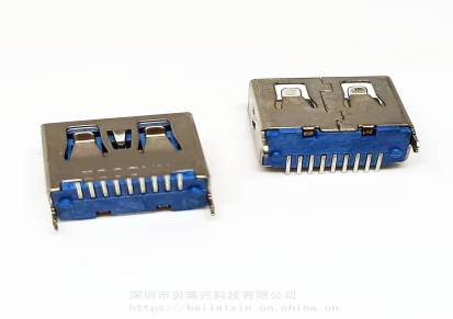 立贴30A母USB30立式SMT母座夹板式直边H114蓝胶芯
