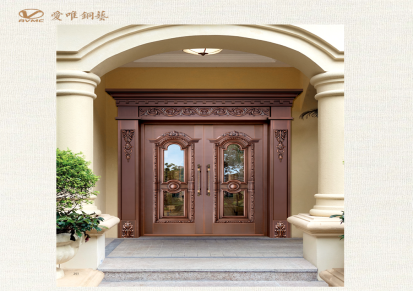 爱唯铜艺 新中式花格框玻璃中式铜门 深度透光工艺入户大门