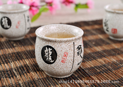 精美粗陶茶具套装 手绘红色梅花 中国特色龙 日式茶具 古诗茶具